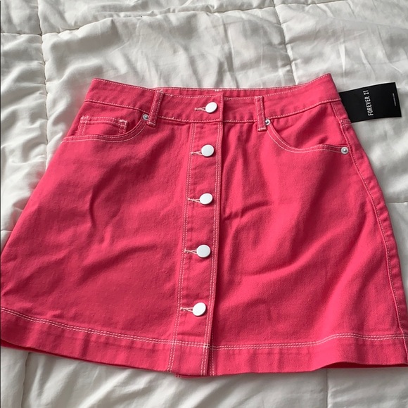 neon pink denim skirt